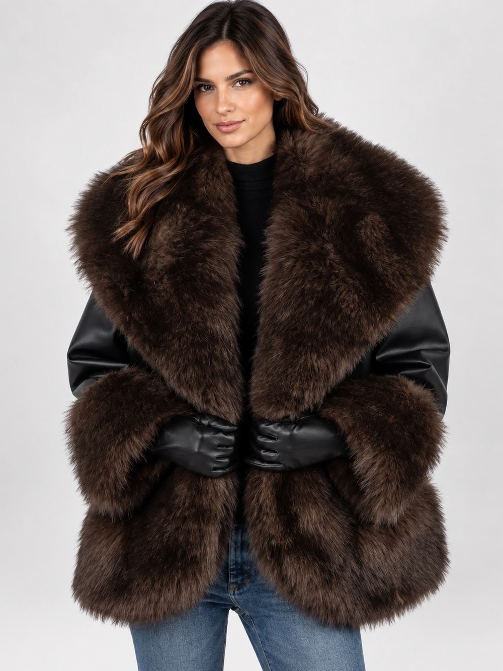 WeWoreWhat NWT Cocoon Faux Fur Vegan Leather Mob Wife Coat S